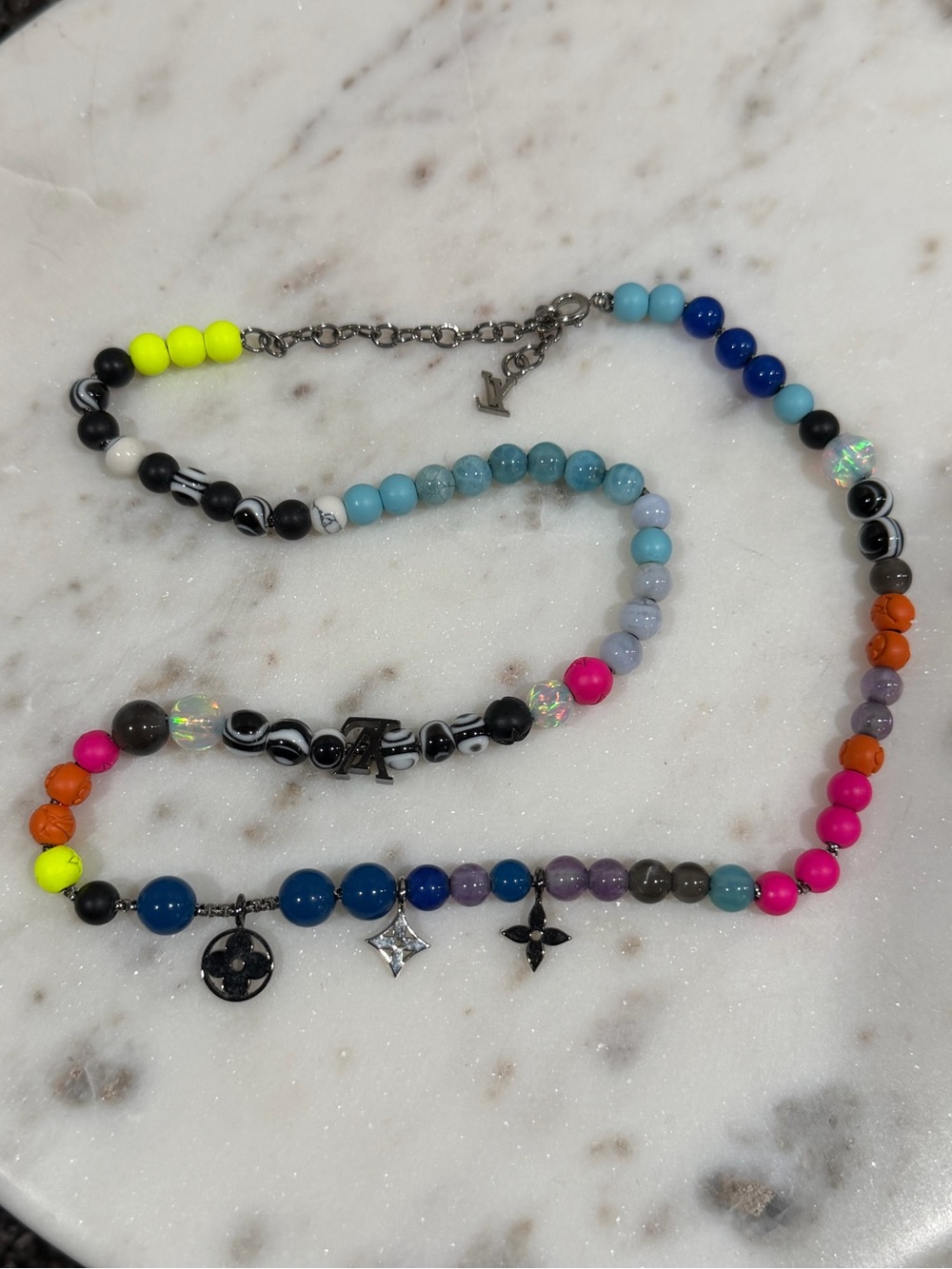 Louis Vuitton SS21 Enamel & Resin Multicolor Beads Monogram Charm Necklace